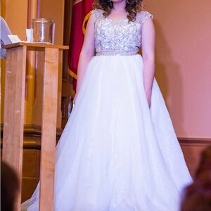 Elegant White and Silver long pageant dress